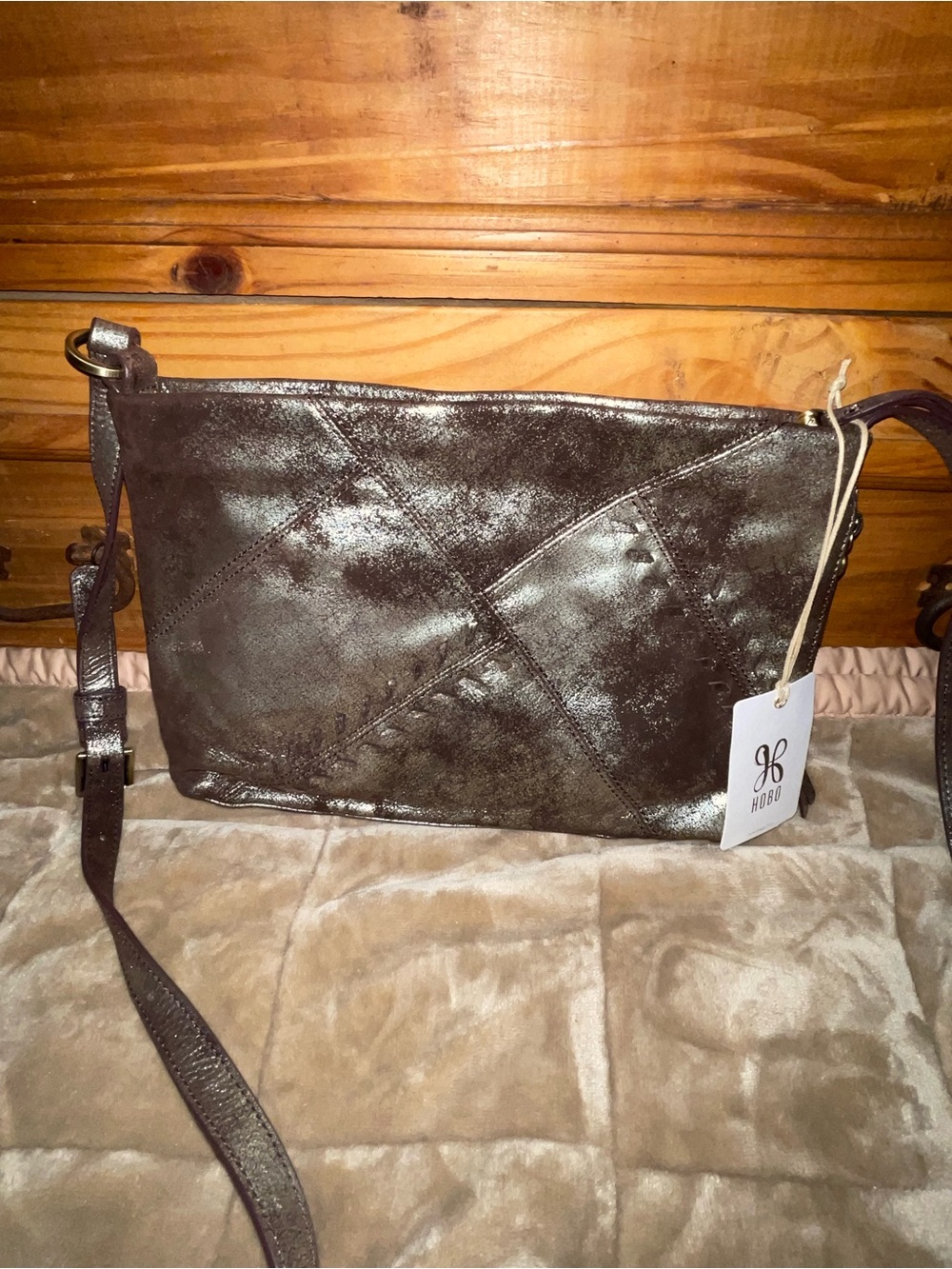 HOBO Metallic Chocolate Brown Leather Crossbody Bag